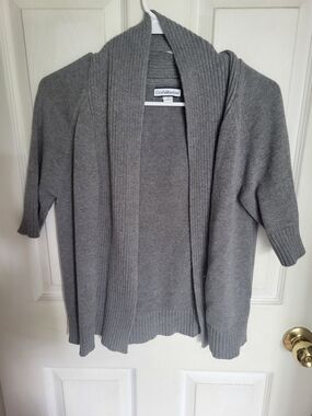 croft & barrow Gray Open-Front Ribbed Collar Cardigan